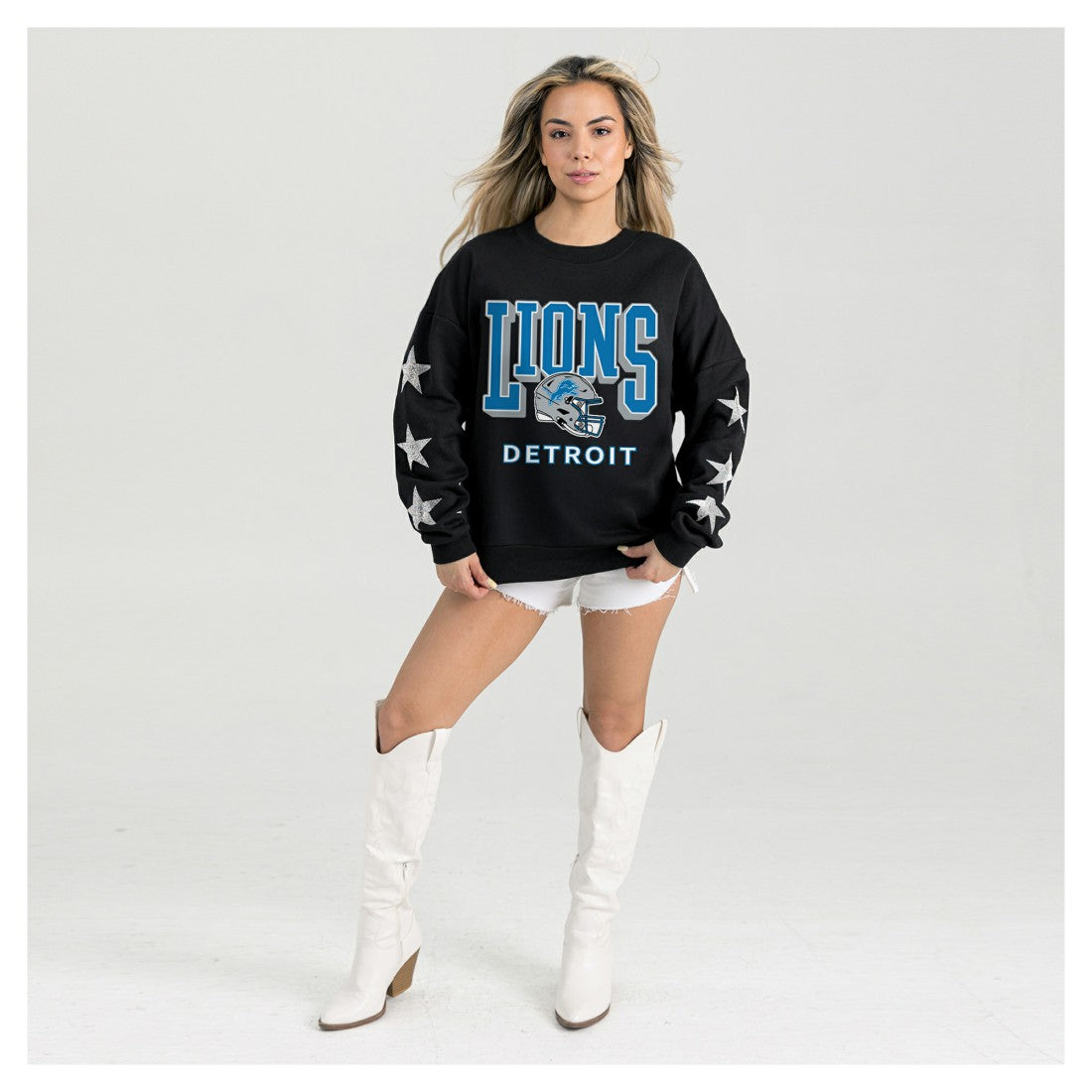 Detroit Lions Gameday Couture Women's Pure Victory Rhinestud Star-Sleeve Pullover Sweatshirt - Black cheap