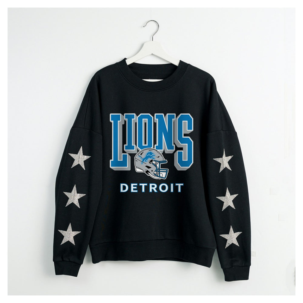 Detroit Lions Gameday Couture Women's Pure Victory Rhinestud Star-Sleeve Pullover Sweatshirt - Black cheap