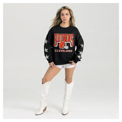 Cleveland Browns Gameday Couture Women's Pure Victory Rhinestud Star-Sleeve Pullover Sweatshirt - Black for sale