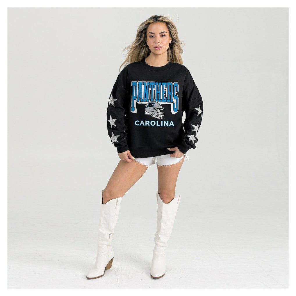 Carolina Panthers Gameday Couture Women's Pure Victory Rhinestud Star-Sleeve Pullover Sweatshirt - Black cheap