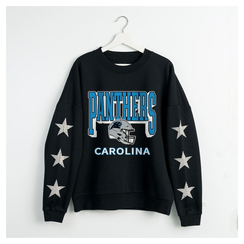Carolina Panthers Gameday Couture Women's Pure Victory Rhinestud Star-Sleeve Pullover Sweatshirt - Black cheap