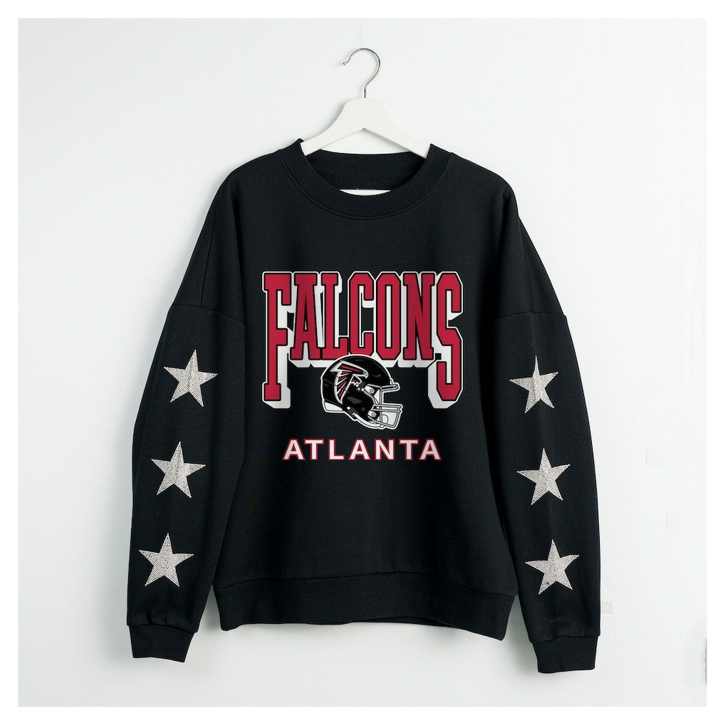 Atlanta Falcons Gameday Couture Women's Pure Victory Rhinestud Star-Sleeve Pullover Sweatshirt - Black sale