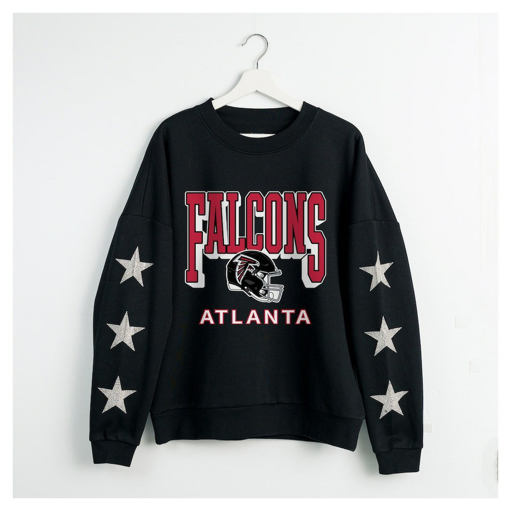 Atlanta Falcons Gameday Couture Women's Pure Victory Rhinestud Star-Sleeve Pullover Sweatshirt - Black sale
