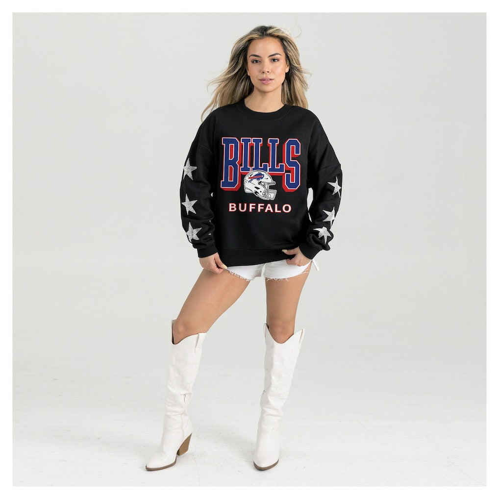 Buffalo Bills Gameday Couture Women's Pure Victory Rhinestud Star-Sleeve Pullover Sweatshirt - Black for sale
