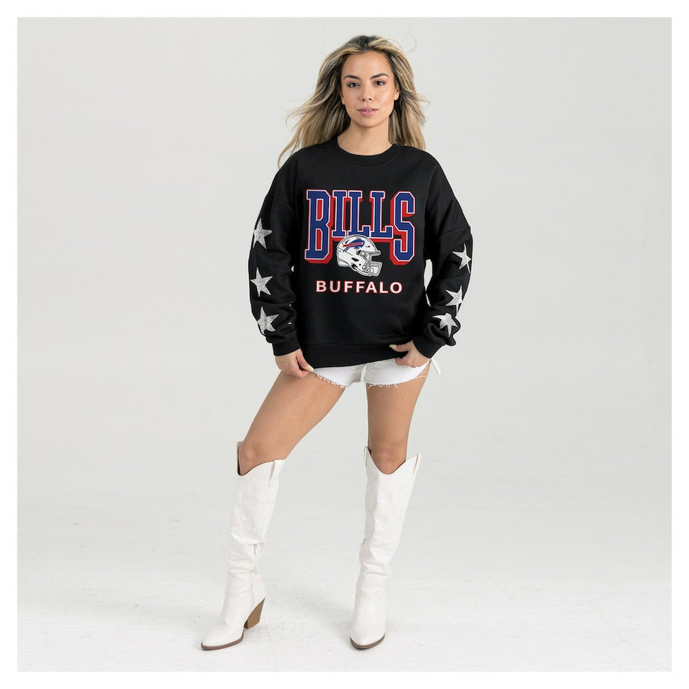 Buffalo Bills Gameday Couture Women's Pure Victory Rhinestud Star-Sleeve Pullover Sweatshirt - Black for sale