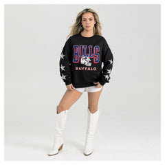 Buffalo Bills Gameday Couture Women's Pure Victory Rhinestud Star-Sleeve Pullover Sweatshirt - Black for sale