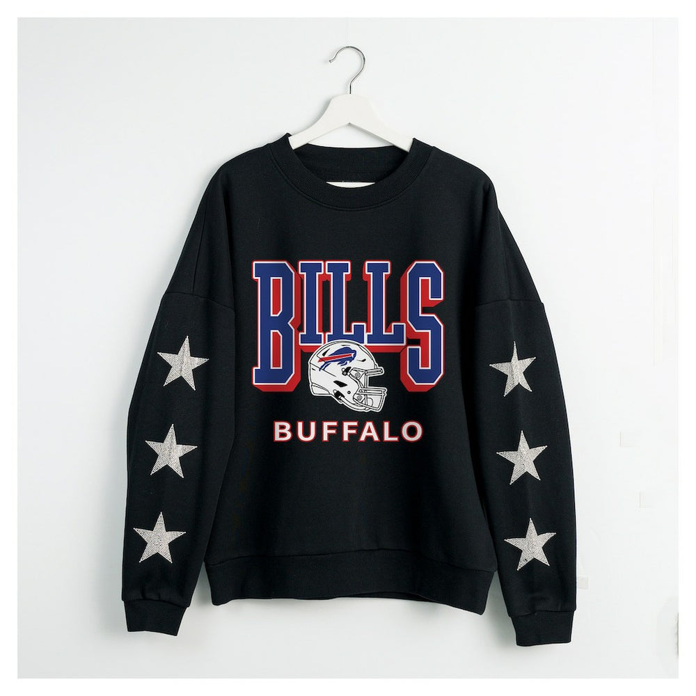 Buffalo Bills Gameday Couture Women's Pure Victory Rhinestud Star-Sleeve Pullover Sweatshirt - Black for sale