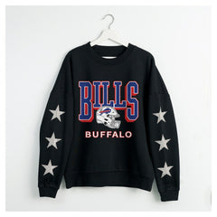 Buffalo Bills Gameday Couture Women's Pure Victory Rhinestud Star-Sleeve Pullover Sweatshirt - Black for sale