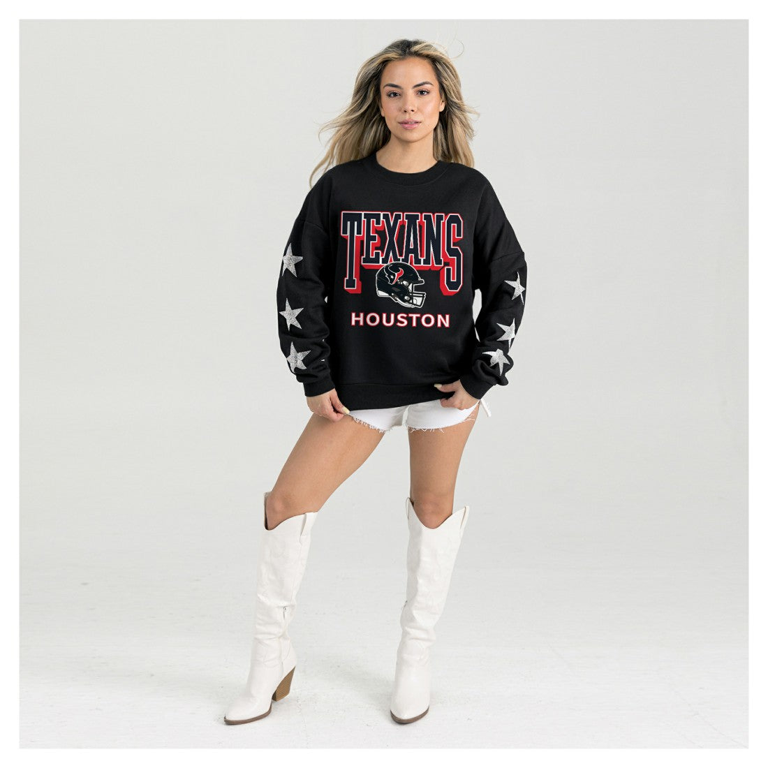 Houston Texans Gameday Couture Women's Pure Victory Rhinestud Star-Sleeve Pullover Sweatshirt - Black on sale