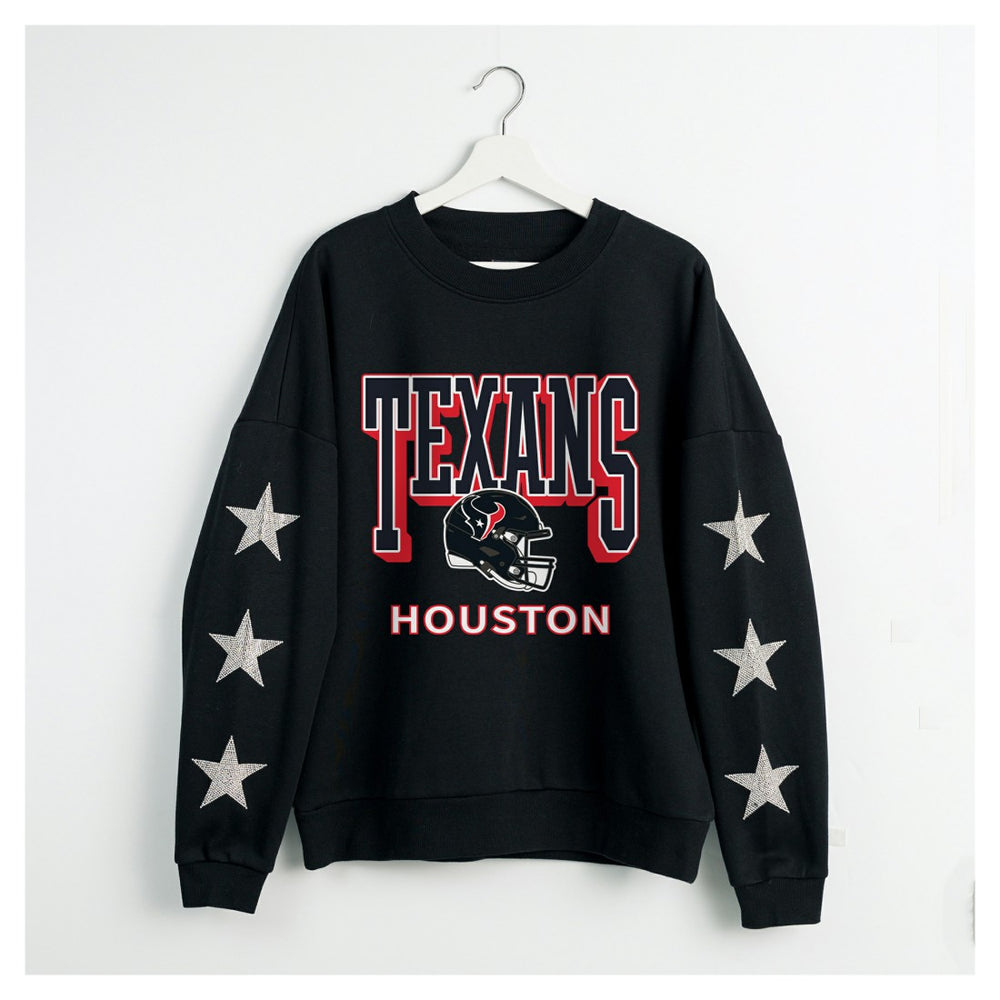 Houston Texans Gameday Couture Women's Pure Victory Rhinestud Star-Sleeve Pullover Sweatshirt - Black on sale