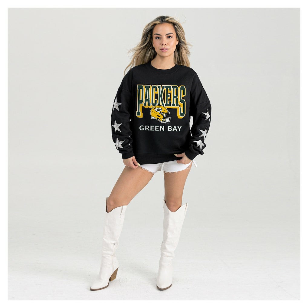 Green Bay Packers Gameday Couture Women's Pure Victory Rhinestud Star-Sleeve Pullover Sweatshirt - Black online