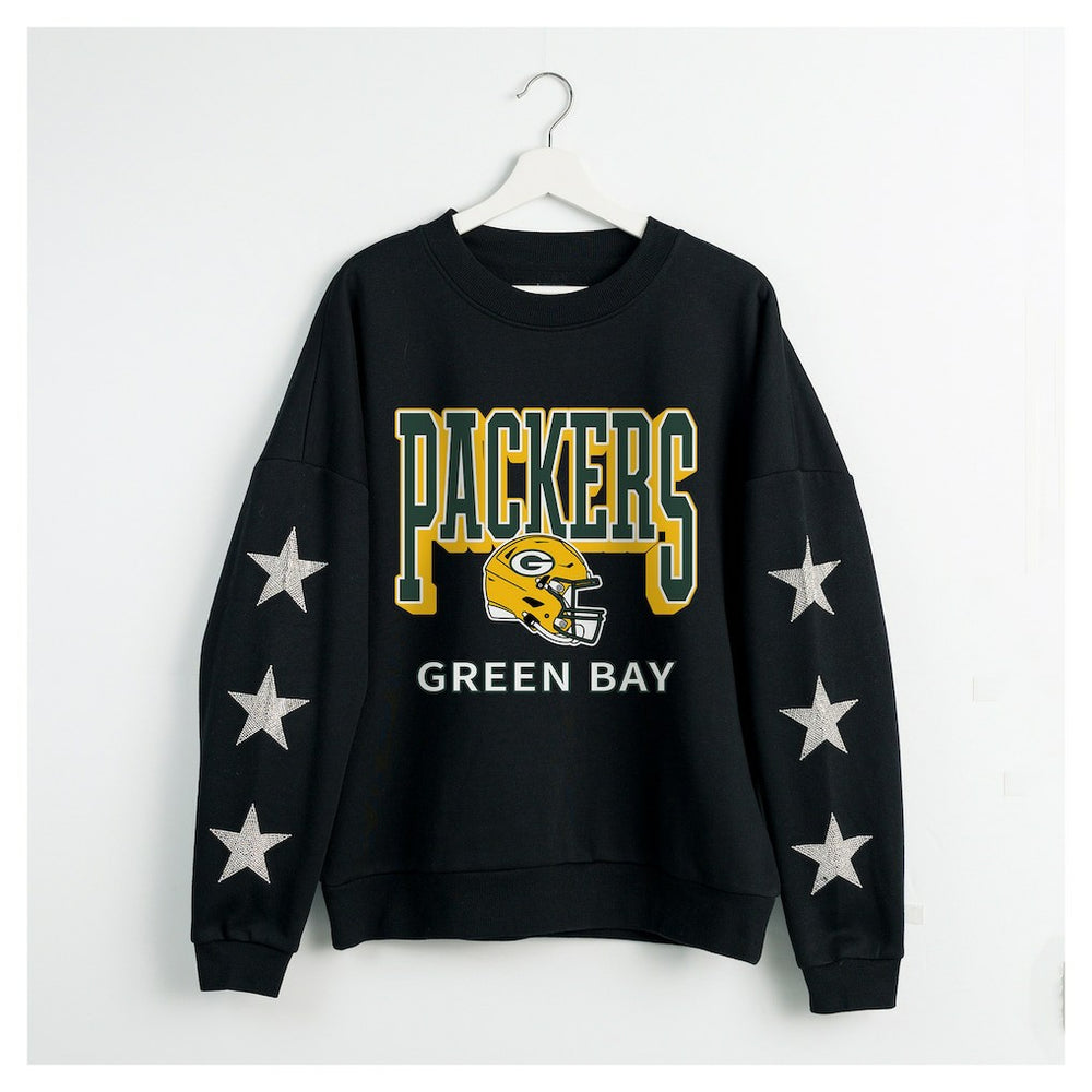 Green Bay Packers Gameday Couture Women's Pure Victory Rhinestud Star-Sleeve Pullover Sweatshirt - Black online