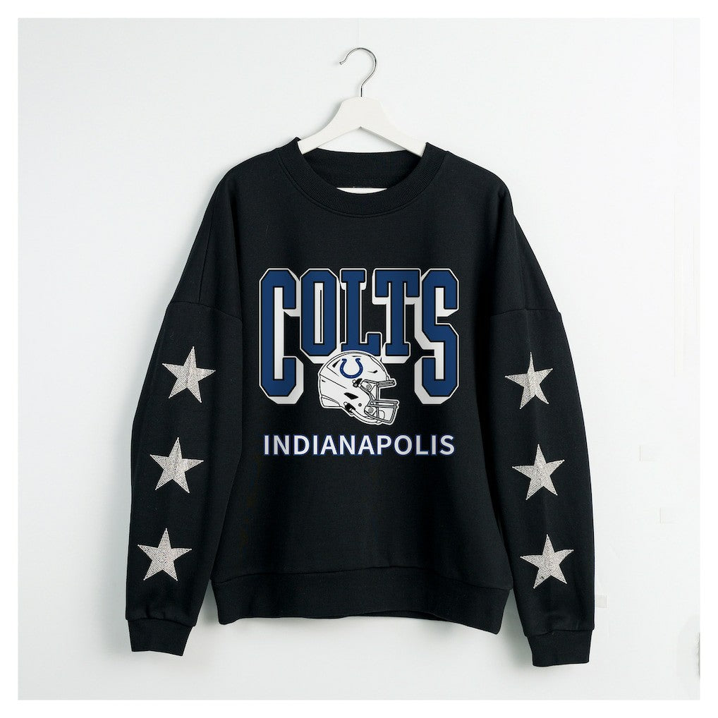 Indianapolis Colts Gameday Couture Women's Pure Victory Rhinestud Star-Sleeve Pullover Sweatshirt - Black outlet
