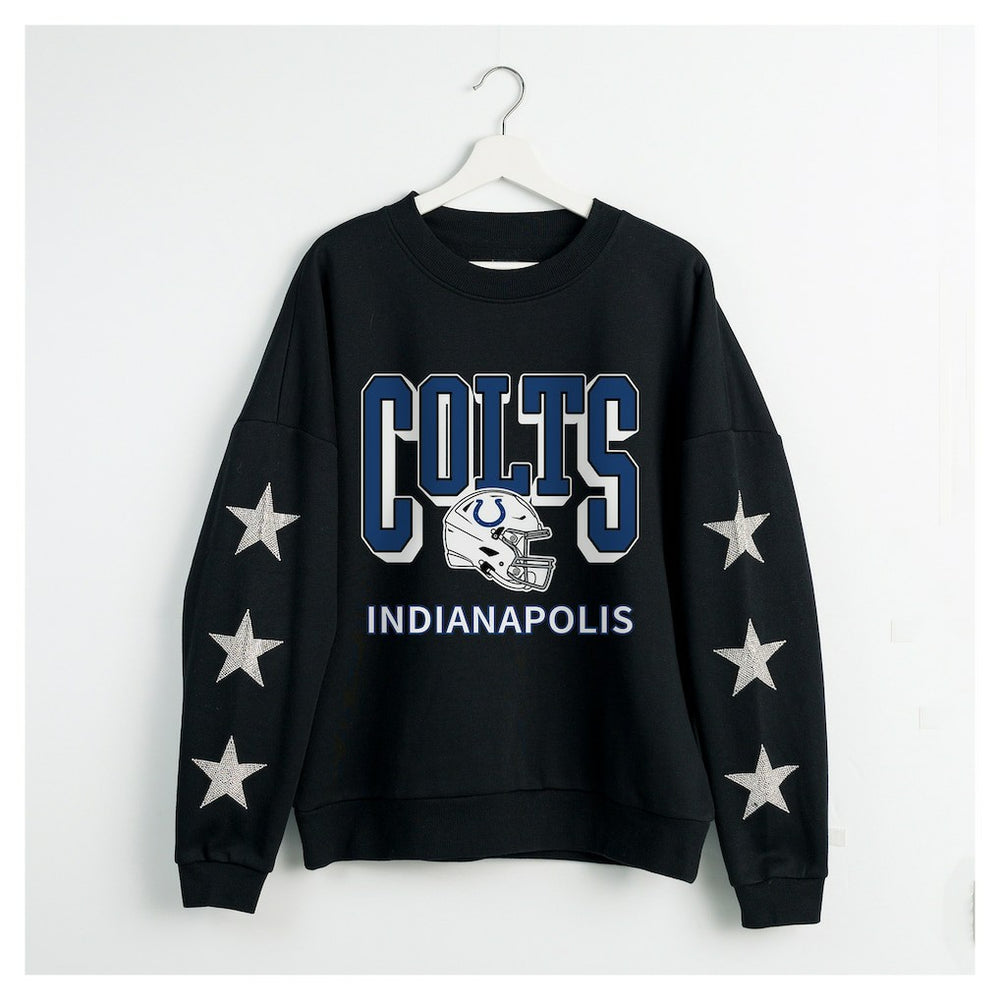 Indianapolis Colts Gameday Couture Women's Pure Victory Rhinestud Star-Sleeve Pullover Sweatshirt - Black outlet