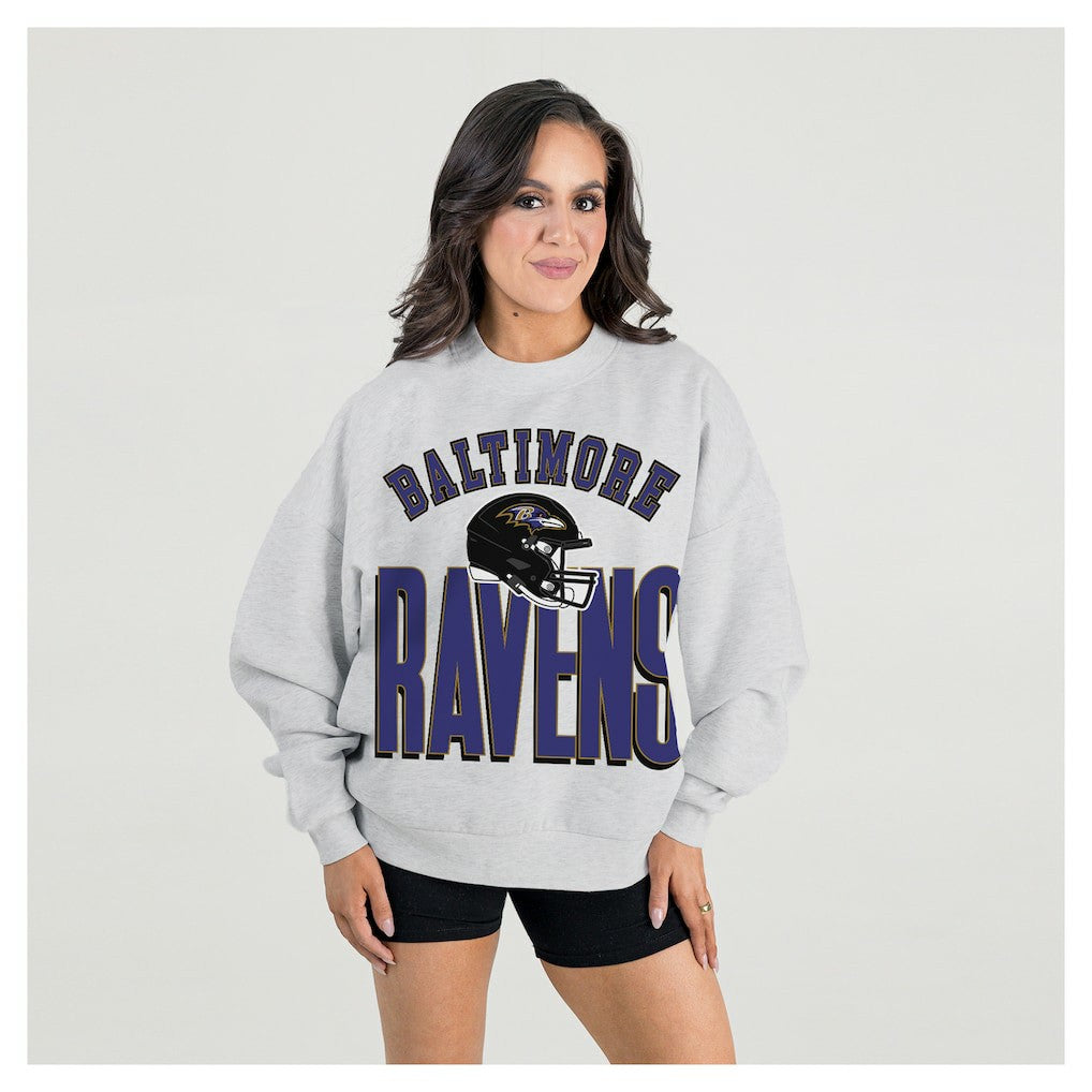 Baltimore Ravens Gameday Couture Women's Fierce Focus Premium Oversized Fleece Pullover Sweatshirt - Ash outlet
