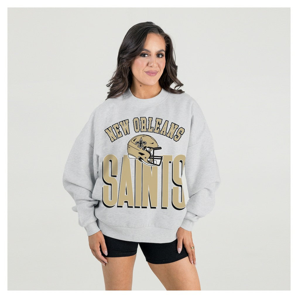 New Orleans Saints Gameday Couture Women's Fierce Focus Premium Oversized Fleece Pullover Sweatshirt - Ash outlet