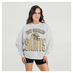 New Orleans Saints Gameday Couture Women's Fierce Focus Premium Oversized Fleece Pullover Sweatshirt - Ash outlet