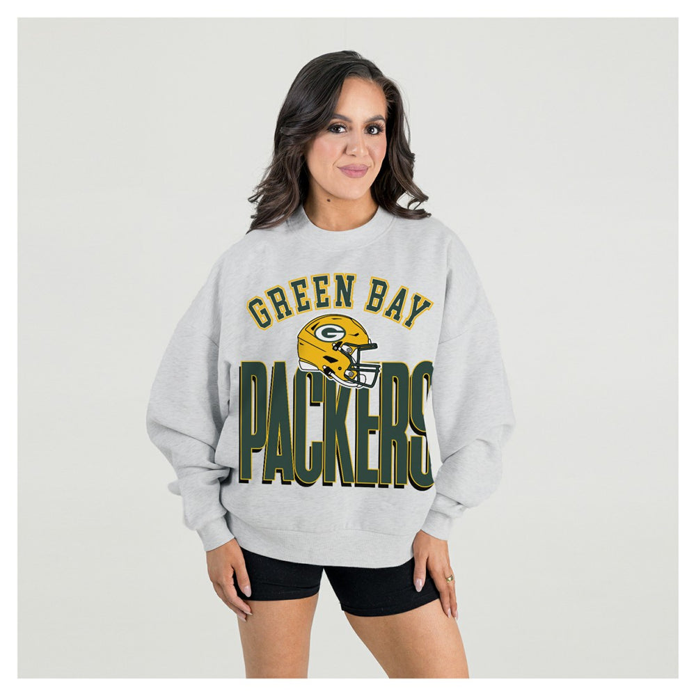 Green Bay Packers Gameday Couture Women's Fierce Focus Premium Oversized Fleece Pullover Sweatshirt - Ash outlet