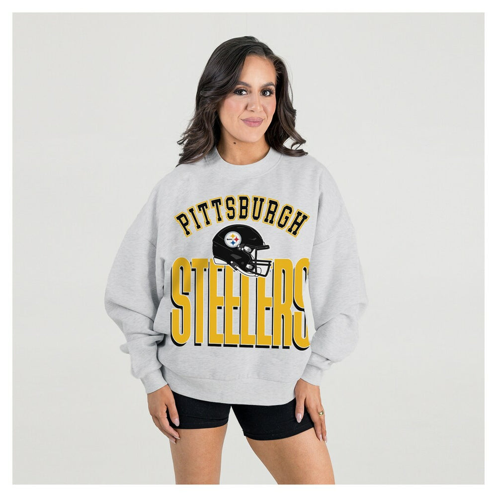 Pittsburgh Steelers Gameday Couture Women's Fierce Focus Premium Oversized Fleece Pullover Sweatshirt - Ash on sale