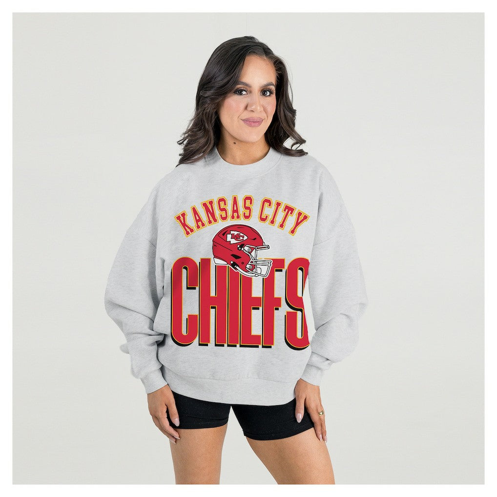 Kansas City Chiefs Gameday Couture Women's Fierce Focus Premium Oversized Fleece Pullover Sweatshirt - Ash online