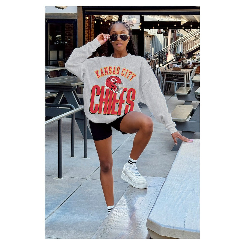 Kansas City Chiefs Gameday Couture Women's Fierce Focus Premium Oversized Fleece Pullover Sweatshirt - Ash online