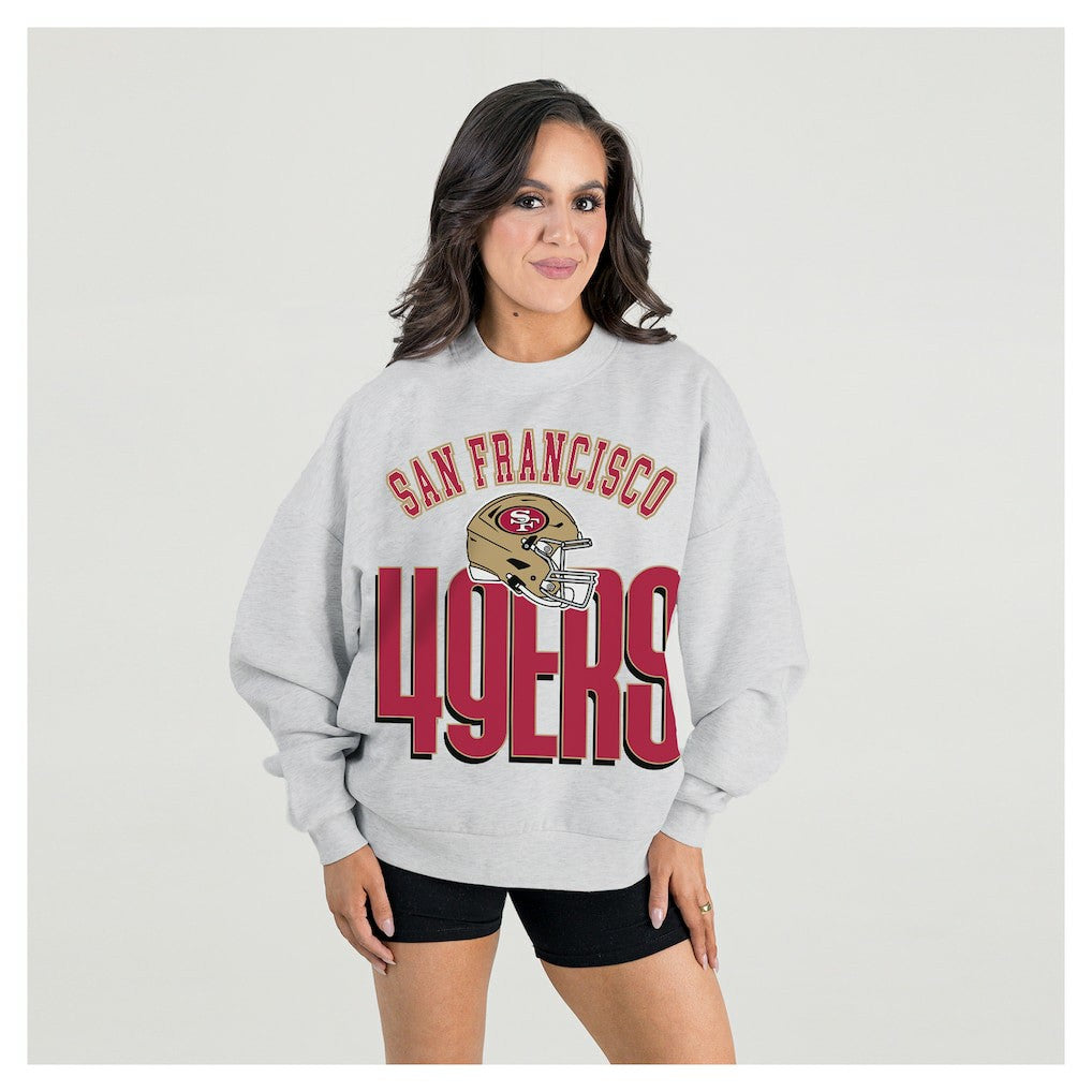San Francisco 49ers Gameday Couture Women's Fierce Focus Premium Oversized Fleece Pullover Sweatshirt - Ash for sale