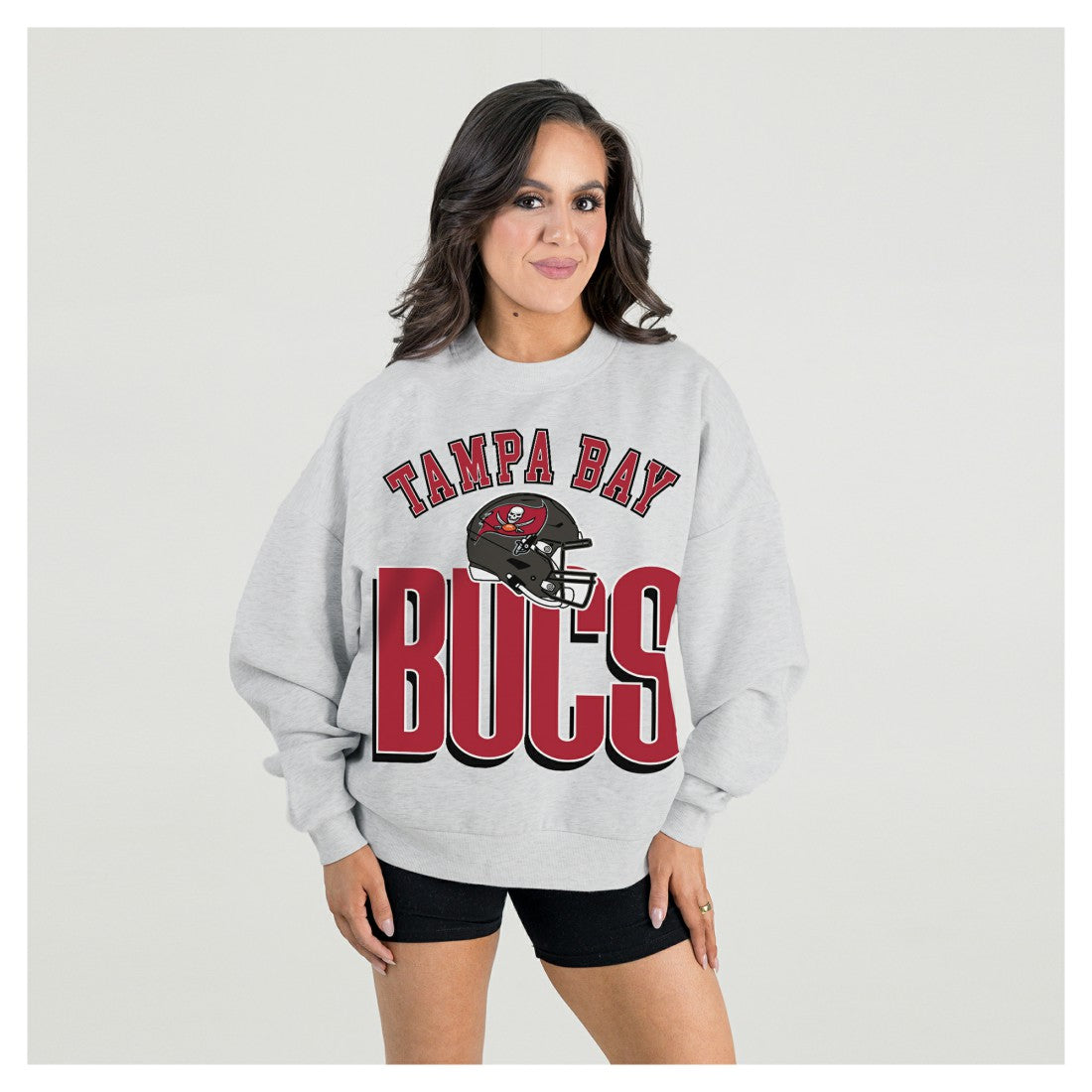 Tampa Bay Buccaneers Gameday Couture Women's Fierce Focus Premium Oversized Fleece Pullover Sweatshirt - Ash for sale