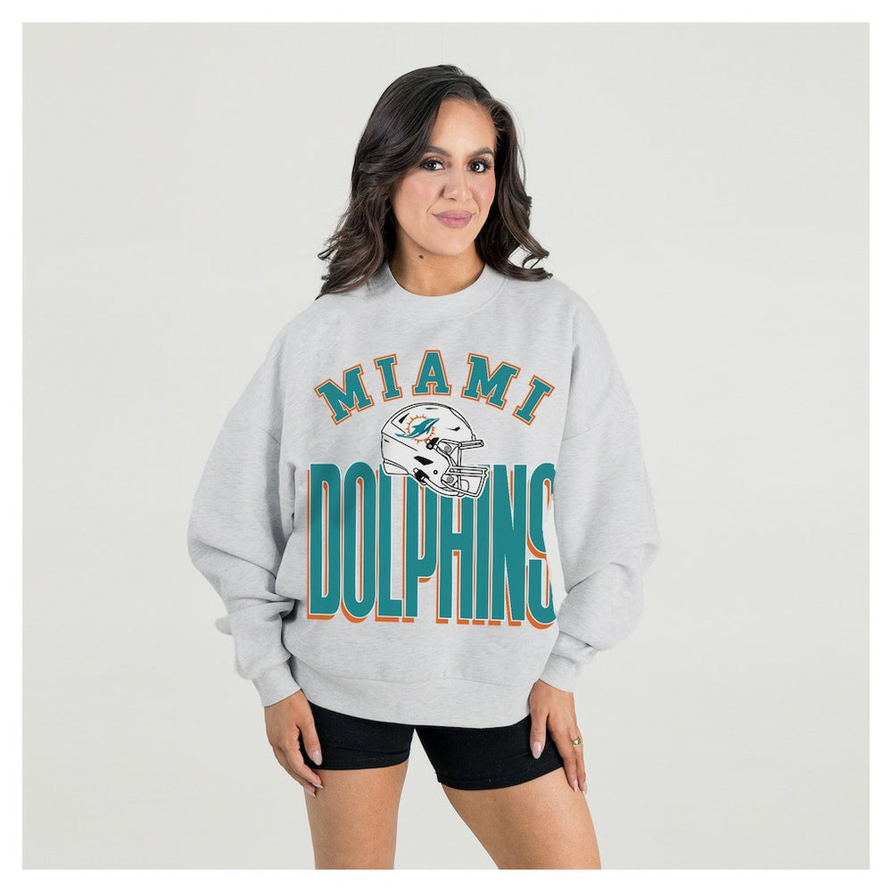 Miami Dolphins Gameday Couture Women's Fierce Focus Premium Oversized Fleece Pullover Sweatshirt - Ash cheap