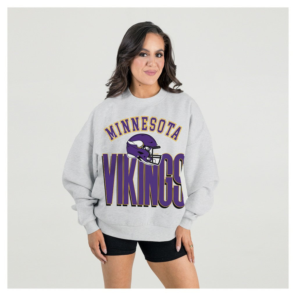 Minnesota Vikings Gameday Couture Women's Fierce Focus Premium Oversized Fleece Pullover Sweatshirt - Ash discount