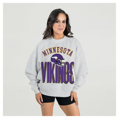 Minnesota Vikings Gameday Couture Women's Fierce Focus Premium Oversized Fleece Pullover Sweatshirt - Ash discount