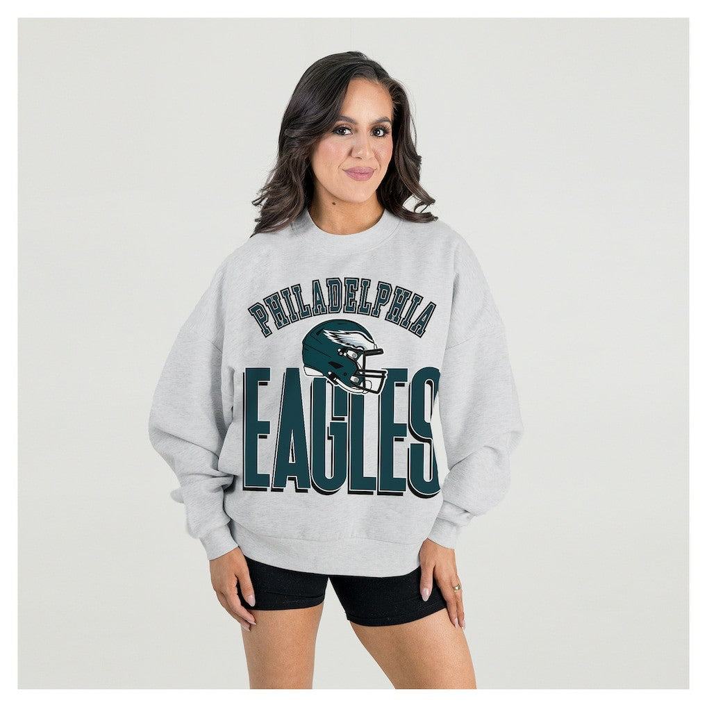 Philadelphia Eagles Gameday Couture Women's Fierce Focus Premium Oversized Fleece Pullover Sweatshirt - Ash discount