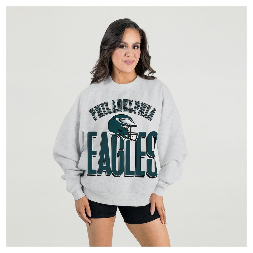 Philadelphia Eagles Gameday Couture Women's Fierce Focus Premium Oversized Fleece Pullover Sweatshirt - Ash discount