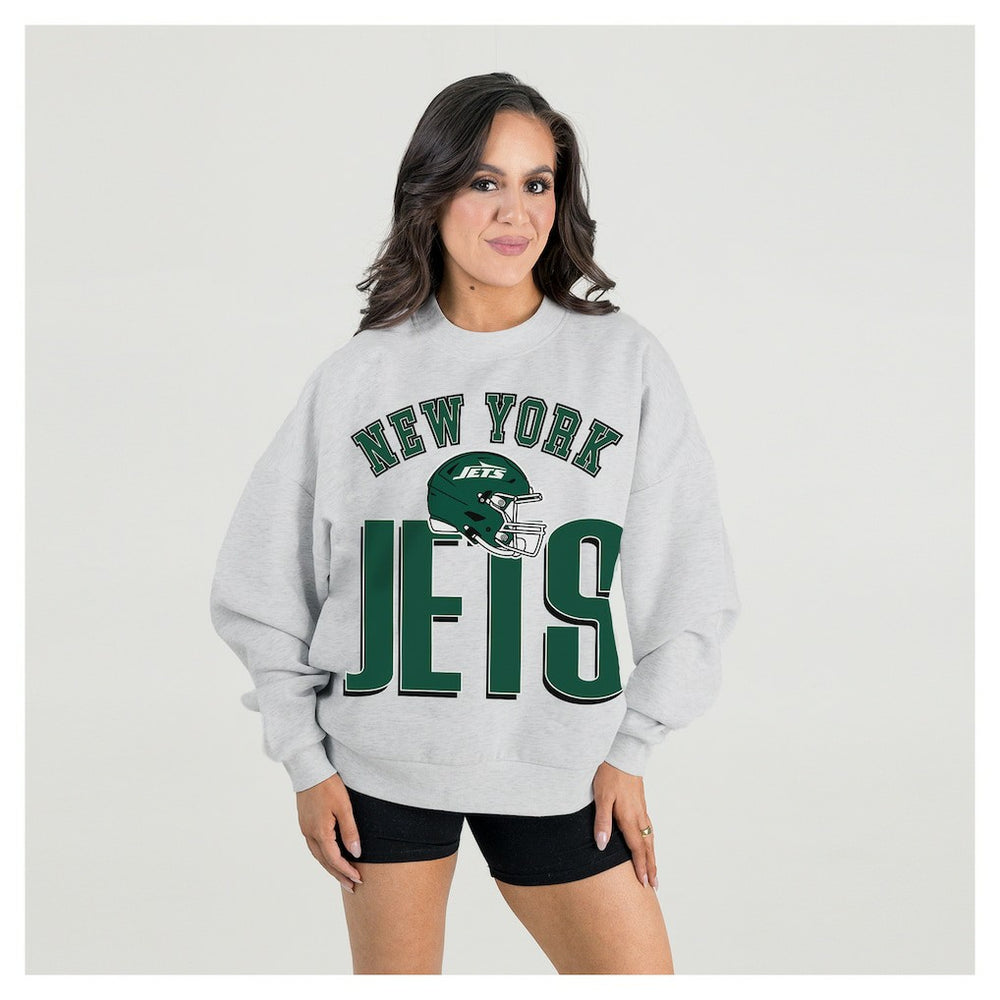 New York Jets Gameday Couture Women's Fierce Focus Premium Oversized Fleece Pullover Sweatshirt - Ash online