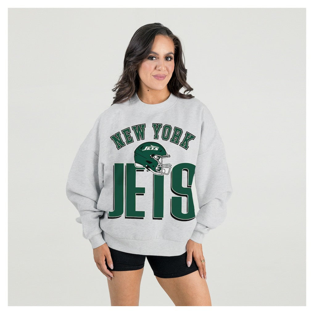 New York Jets Gameday Couture Women's Fierce Focus Premium Oversized Fleece Pullover Sweatshirt - Ash online