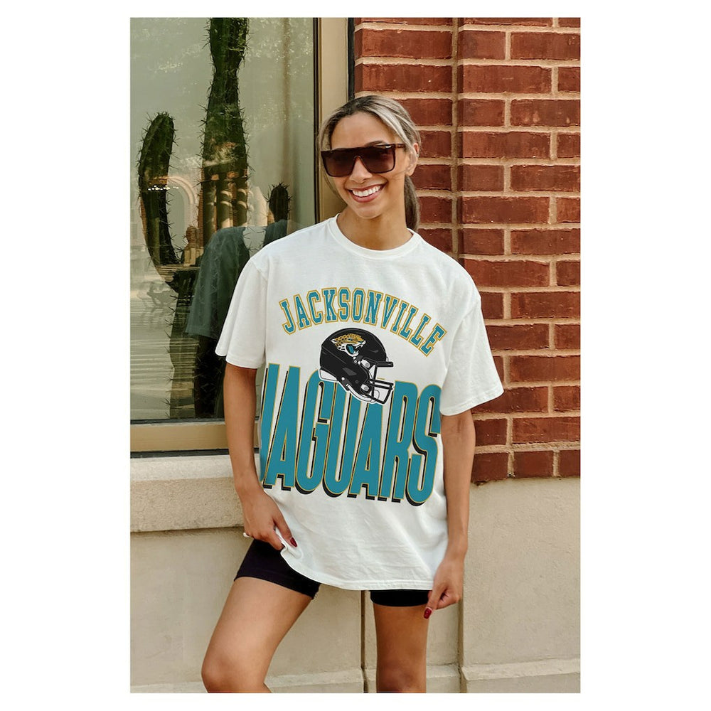 Jacksonville Jaguars Gameday Couture Women's Oversized Classic Fierce Focus T-Shirt - White cheap