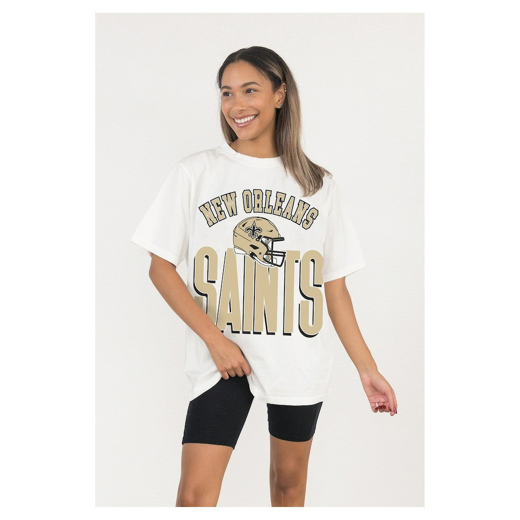 New Orleans Saints Gameday Couture Women's Oversized Classic Fierce Focus T-Shirt - White sale