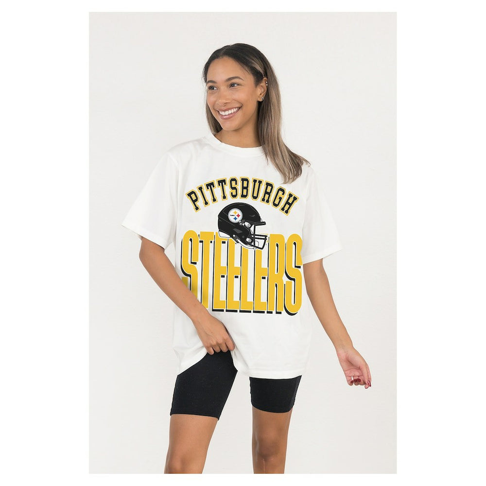 Pittsburgh Steelers Gameday Couture Women's Oversized Classic Fierce Focus T-Shirt - White discount