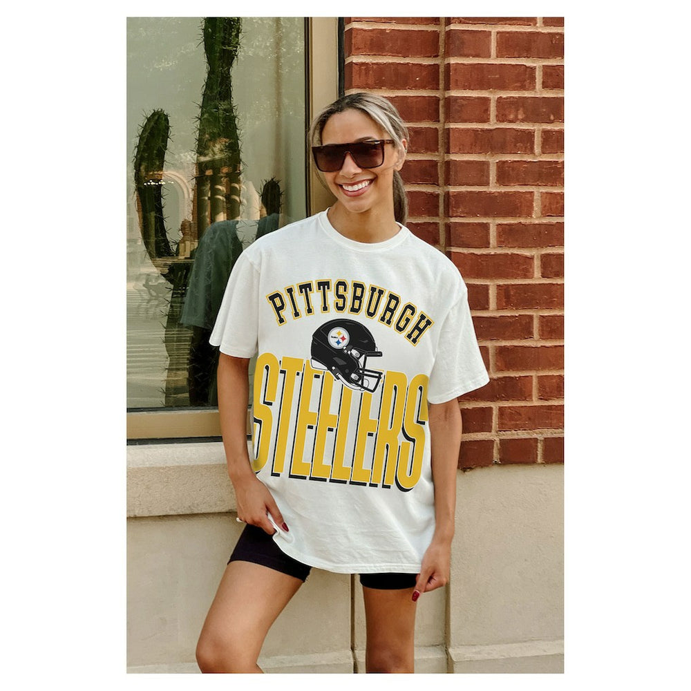 Pittsburgh Steelers Gameday Couture Women's Oversized Classic Fierce Focus T-Shirt - White discount