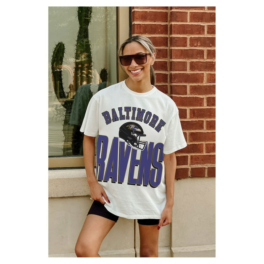Baltimore Ravens Gameday Couture Women's Oversized Classic Fierce Focus T-Shirt - White cheap