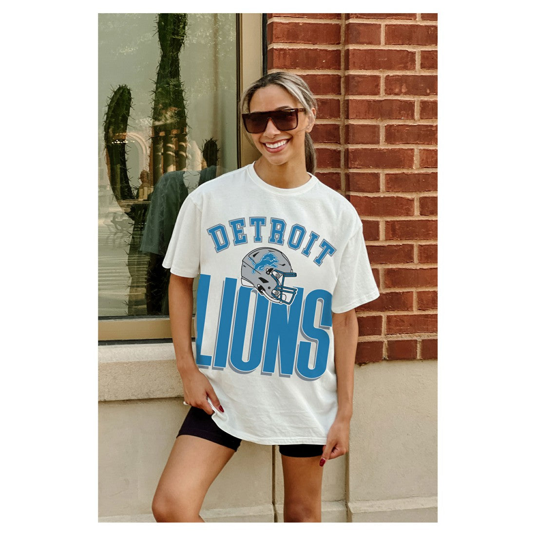 Detroit Lions Gameday Couture Women's Oversized Classic Fierce Focus T-Shirt - White cheap