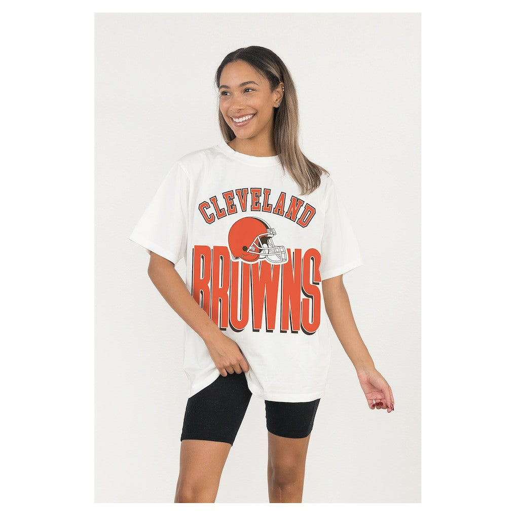 Cleveland Browns Gameday Couture Women's Oversized Classic Fierce Focus T-Shirt - White discount