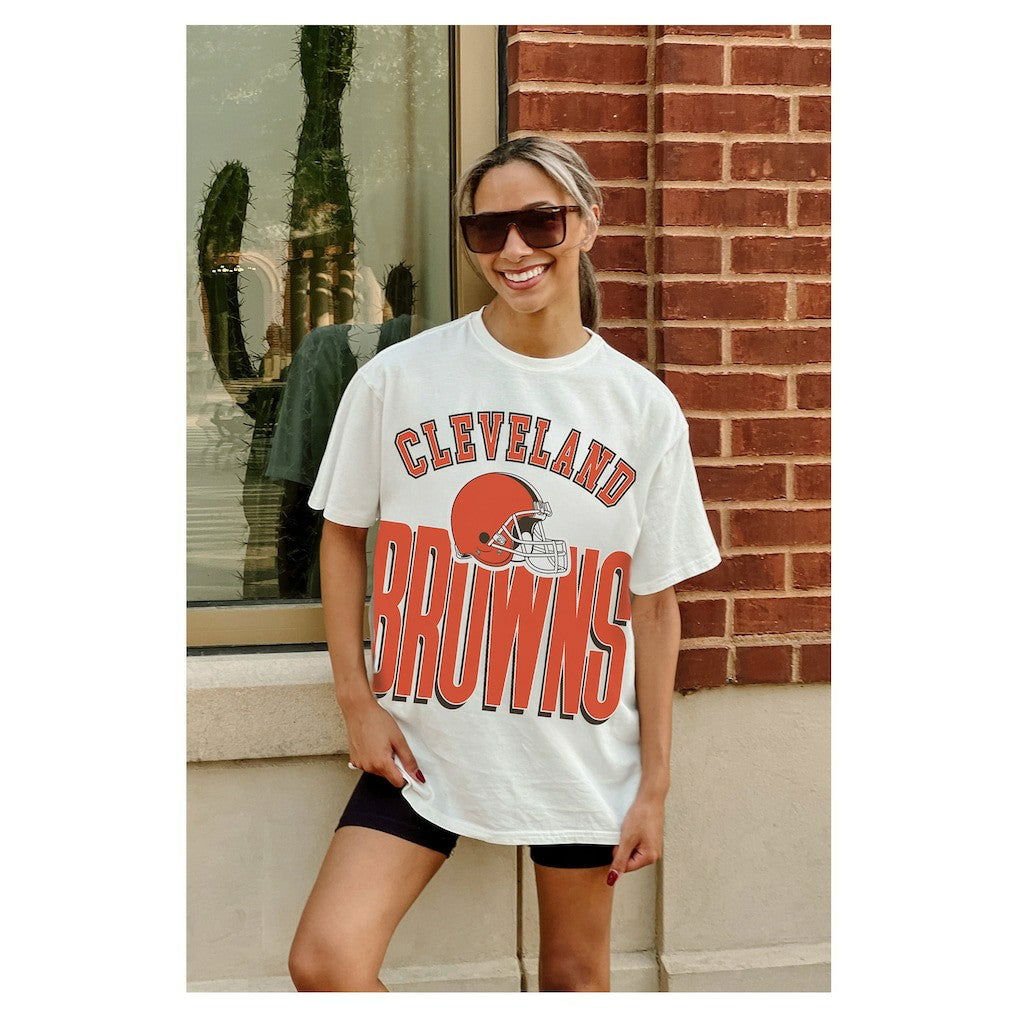 Cleveland Browns Gameday Couture Women's Oversized Classic Fierce Focus T-Shirt - White discount