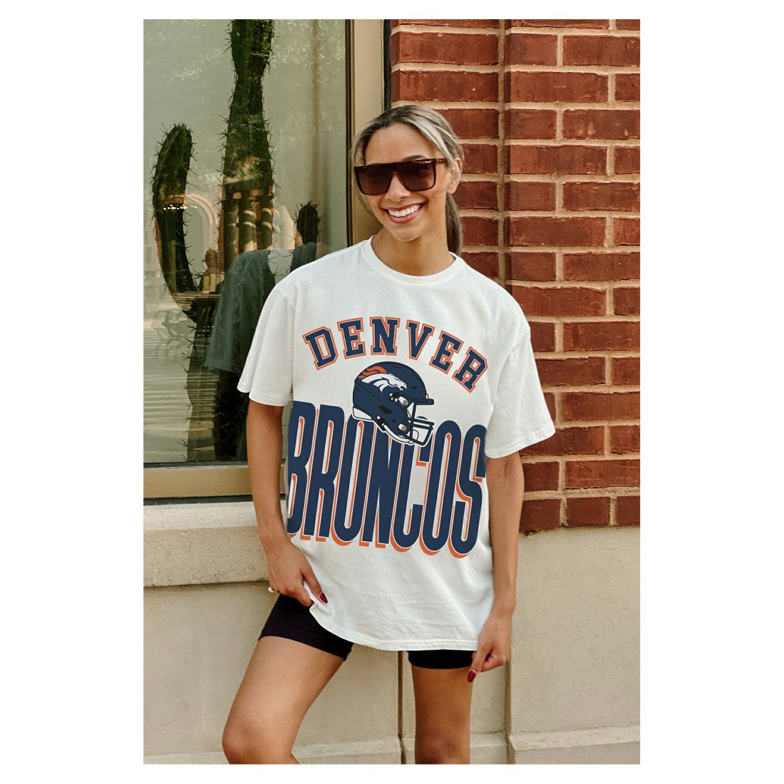 Denver Broncos Gameday Couture Women's Oversized Classic Fierce Focus T-Shirt - White on sale