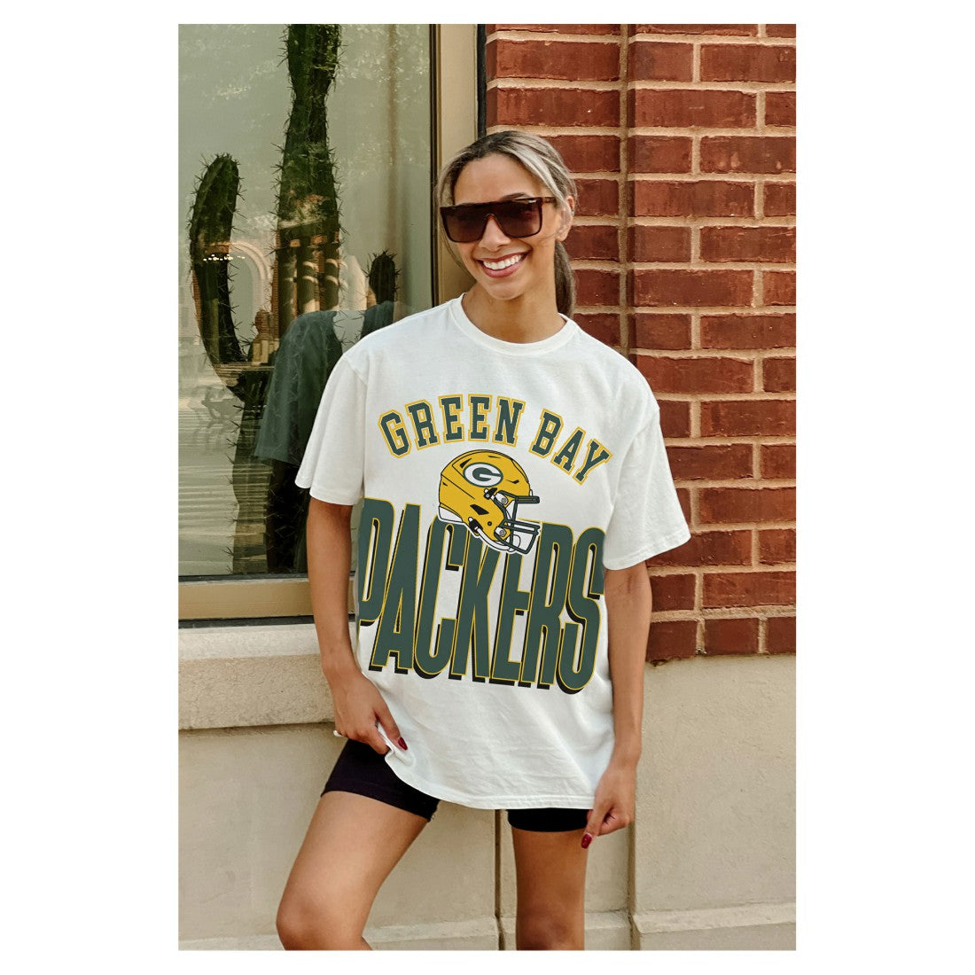 Green Bay Packers Gameday Couture Women's Oversized Classic Fierce Focus T-Shirt - White cheap