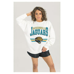Jacksonville Jaguars Gameday Couture Women's Swift Strike Premium Oversized Fleece Pullover Sweatshirt - White cheap