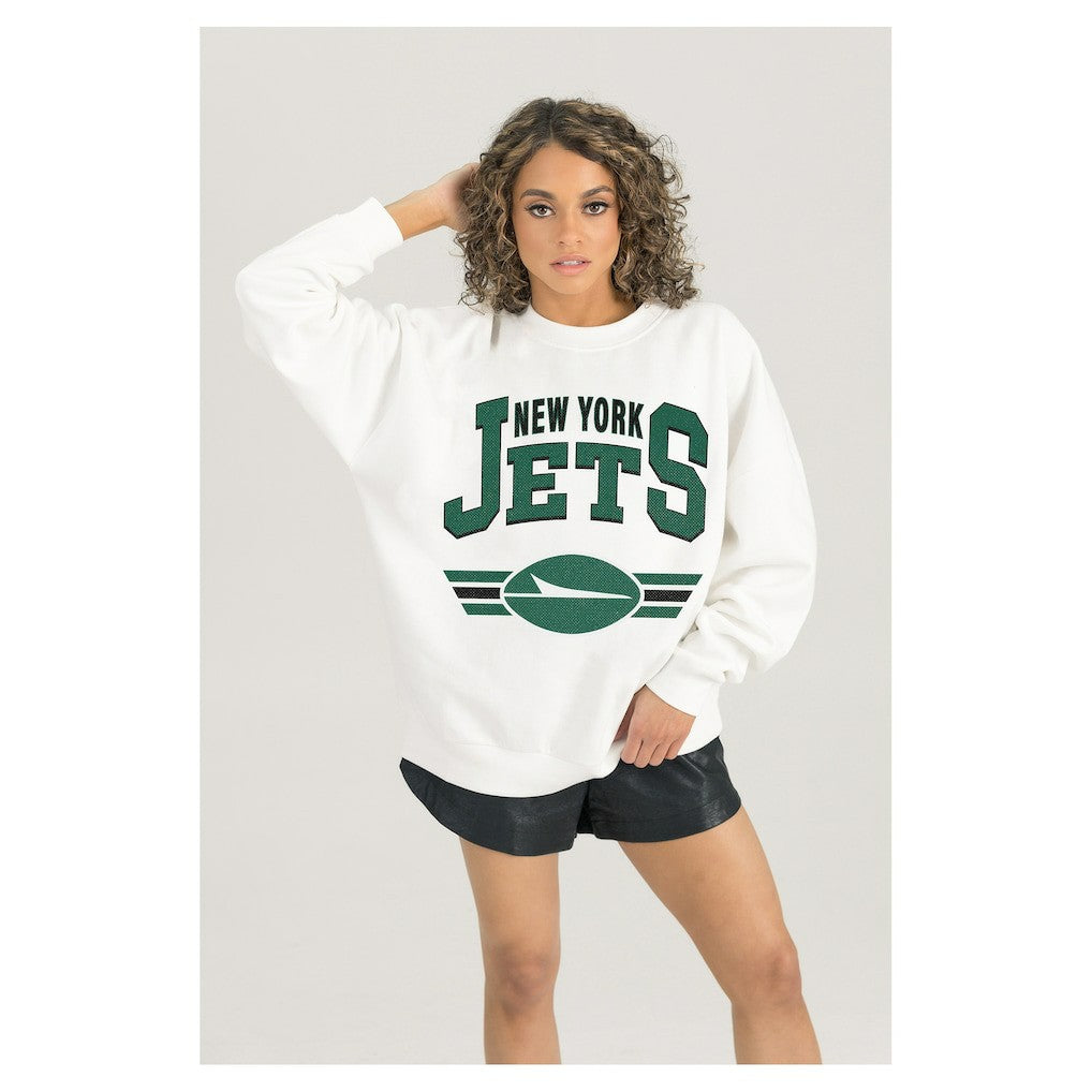 New York Jets Gameday Couture Women's Swift Strike Premium Oversized Fleece Pullover Sweatshirt - White for sale