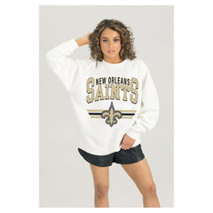 New Orleans Saints Gameday Couture Women's Swift Strike Premium Oversized Fleece Pullover Sweatshirt - White for sale