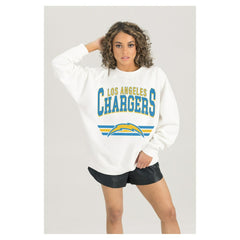 Los Angeles Chargers Gameday Couture Women's Swift Strike Premium Oversized Fleece Pullover Sweatshirt - White discount