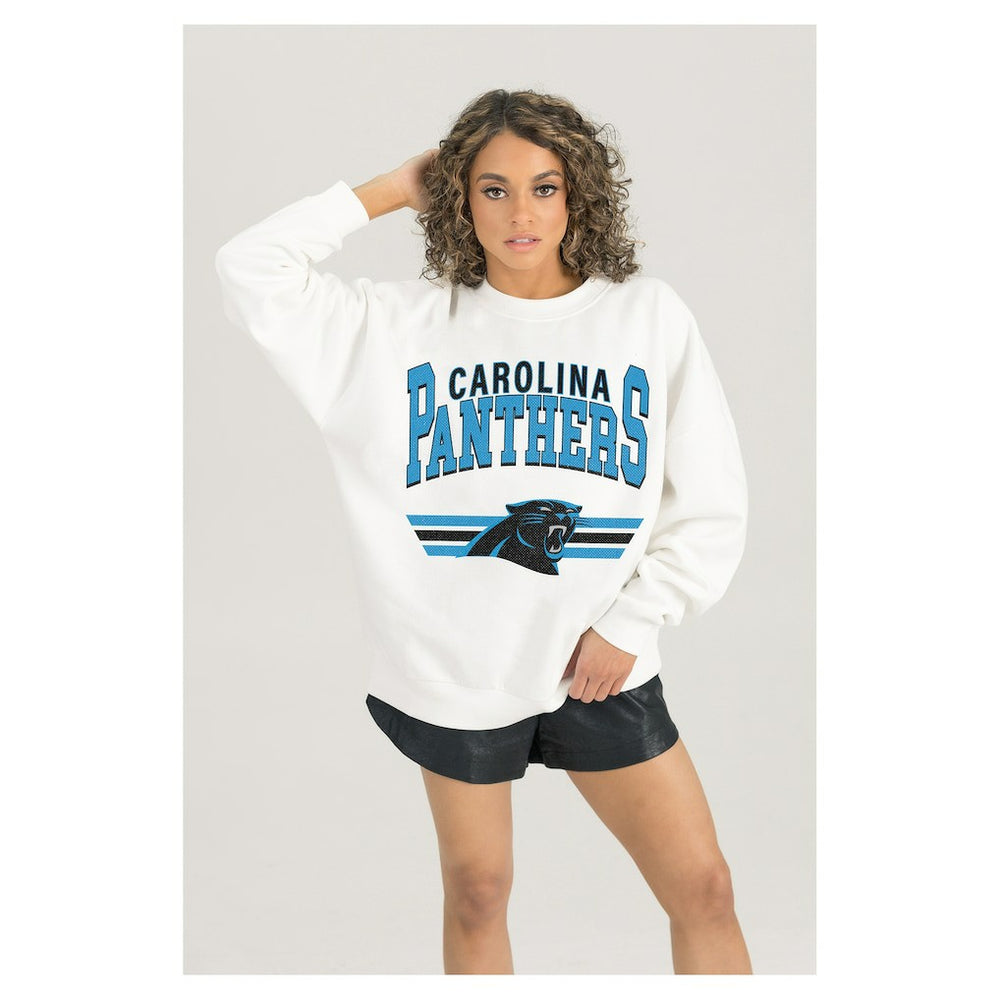 Carolina Panthers Gameday Couture Women's Swift Strike Premium Oversized Fleece Pullover Sweatshirt - White sale