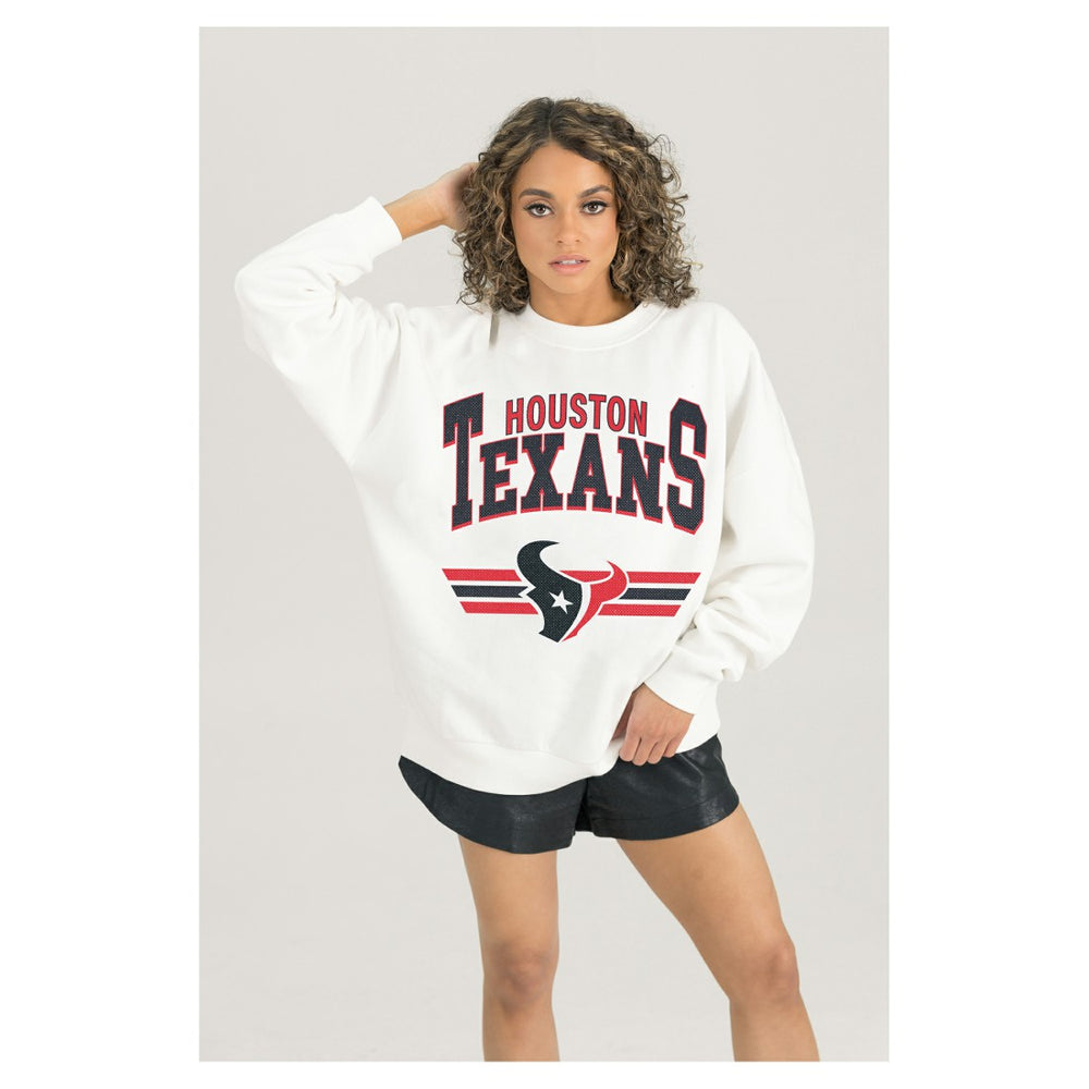 Houston Texans Gameday Couture Women's Swift Strike Premium Oversized Fleece Pullover Sweatshirt - White for sale